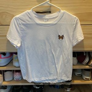 White crop top with butterfly patch